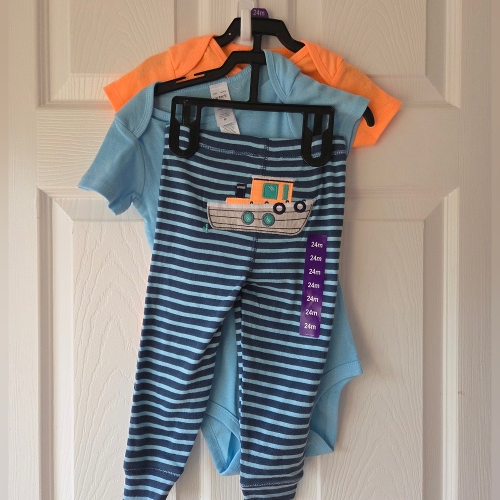 Carter's Boys Baby Boat Outfit 24 Months Set 3PC NWT Nautical Steamboat Summer